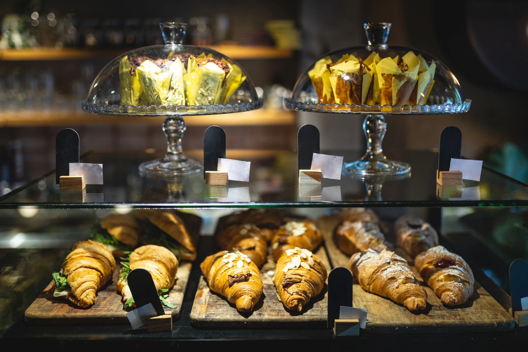 Croissants and assorted pastries on display