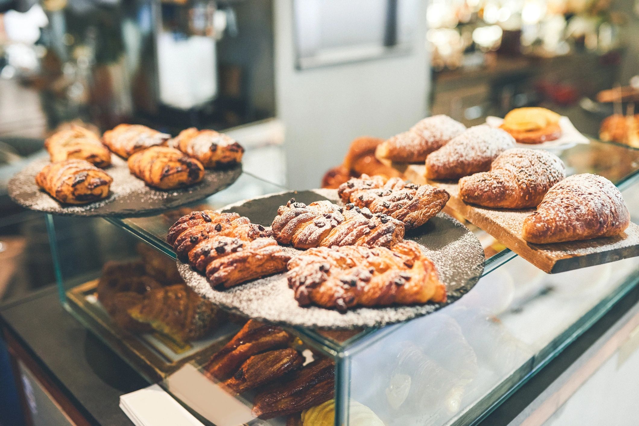 Assorted pastries arranged on a counter